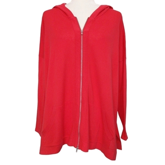 Cabi 5137 Beachcomber Hoodie Coral Full Double Zip Pockets Lightweight Oversized - Picture 1 of 9